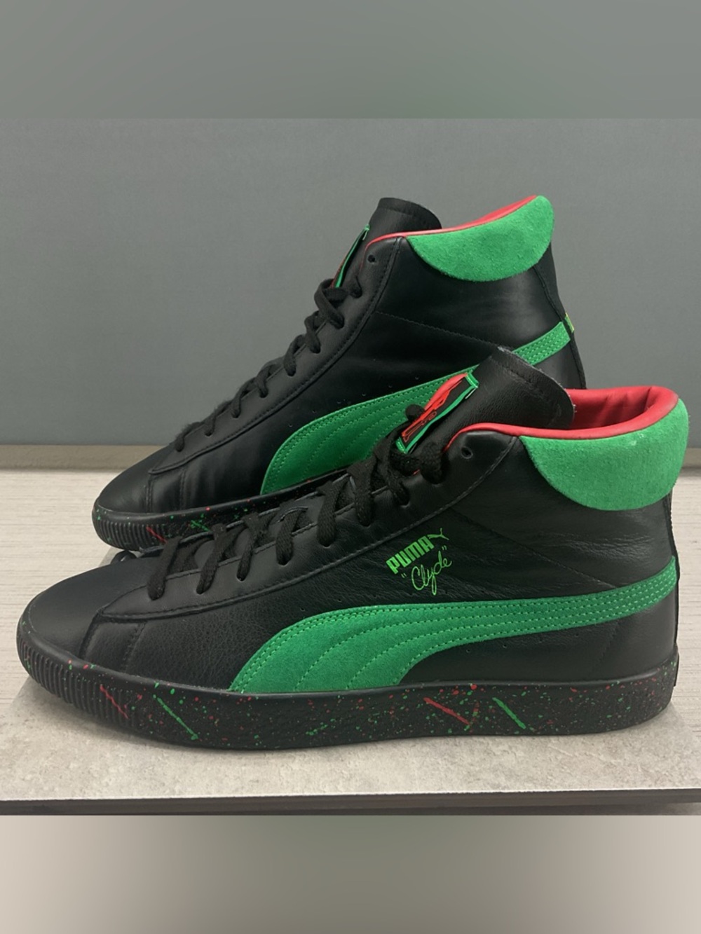 Puma Clyde Mid X Elf Men’s Size 11 Black/Bright Green Leather Shoes 381313 01